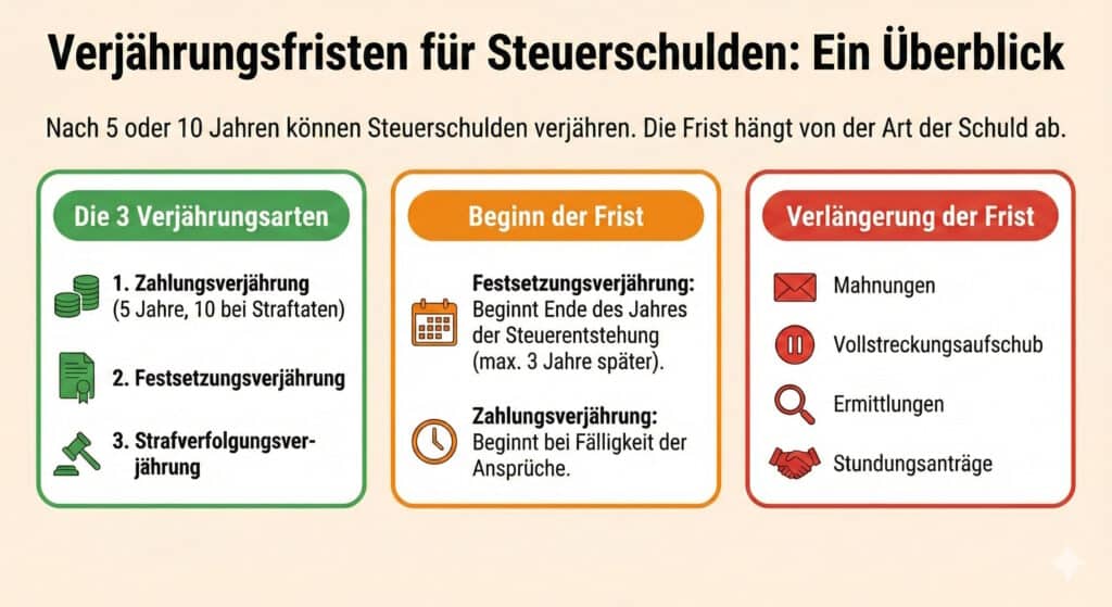 Infografik zu den Verjährungsfristen bei Steuerschulden: Das gilt!