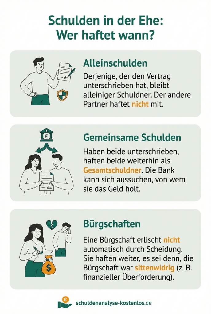 Was genau mit den Schulden nach der Scheidung passiert, veranschaulicht diese Grafik.