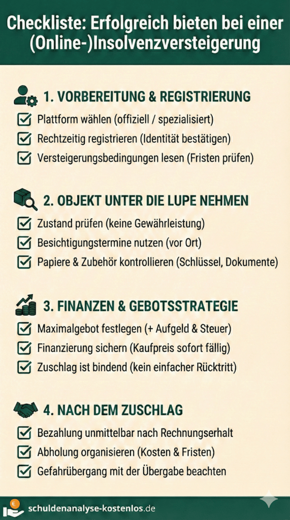 Insolvenzversteigerung: Unsere Checkliste zeigt, worauf Sie achten sollten.
