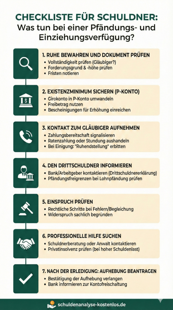 Pfändungs- und Einziehungsverfügung erhalten: Was tun? Unsere Checkliste verrät es.