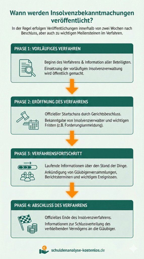 Wann wird eine Insolvenzbekanntmachung veröffentlicht?