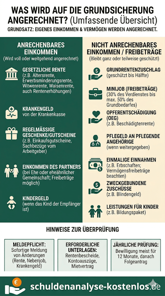 Unsere Infografik zeigt, in welchen Fällen eine Anrechnung von Einkommen auf die Grundsicherung erfolgt.