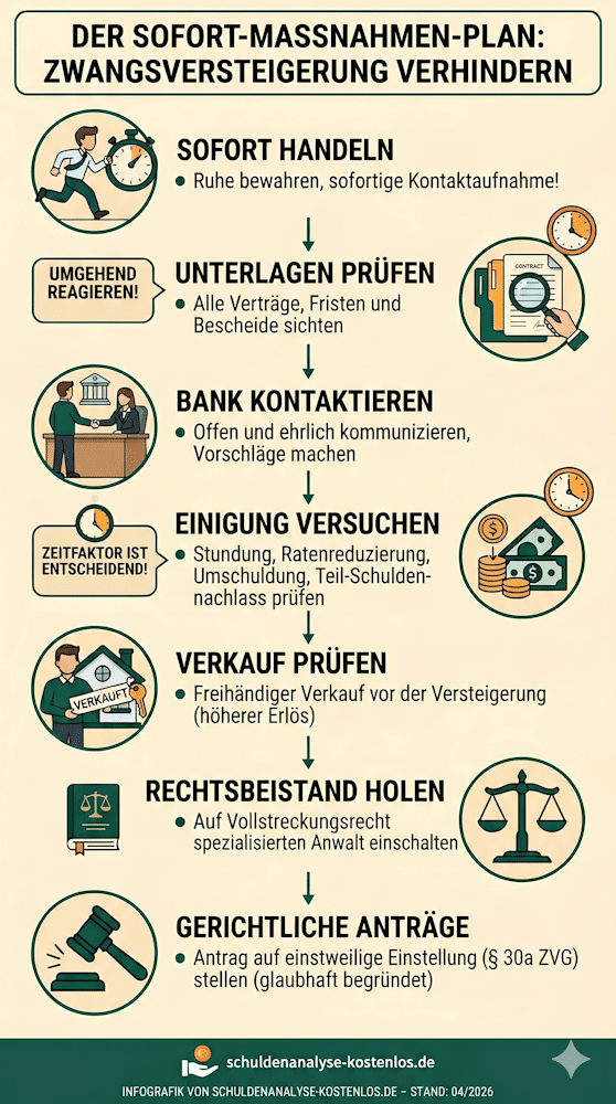 Unsere Infografik zeigt, wie Sie eine Zwangsversteigerung verhindern können.